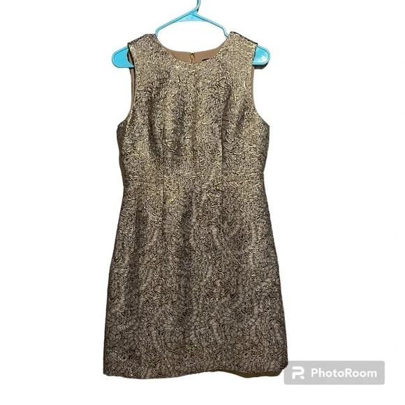 Ann Taylor Dresses & Skirts - ANN TAYLOR $129 Gold Metallic Brocade Sheath Dress Size 6 Sleeveless Party